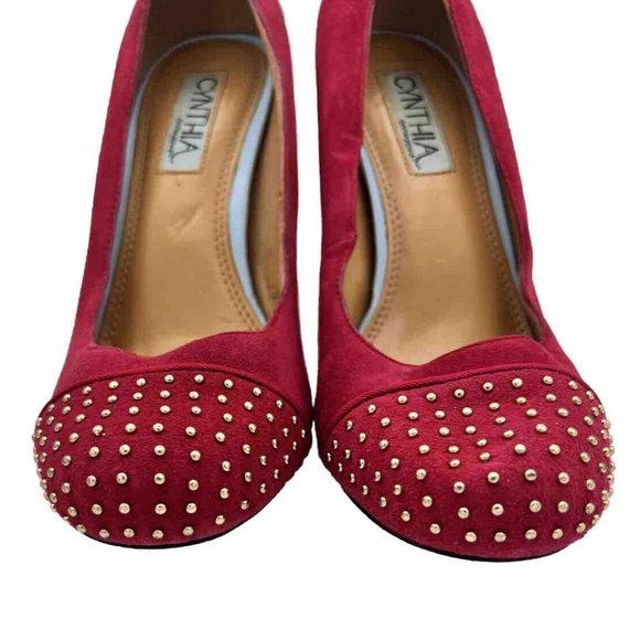 Cynthia Rowley Halo Womens Heel Pump Size 6M Red Beaded Suede Round Toe - Picture 3 of 11